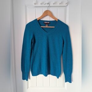 Cashmere V-Neck Sweater Teal Blue Green Size Small